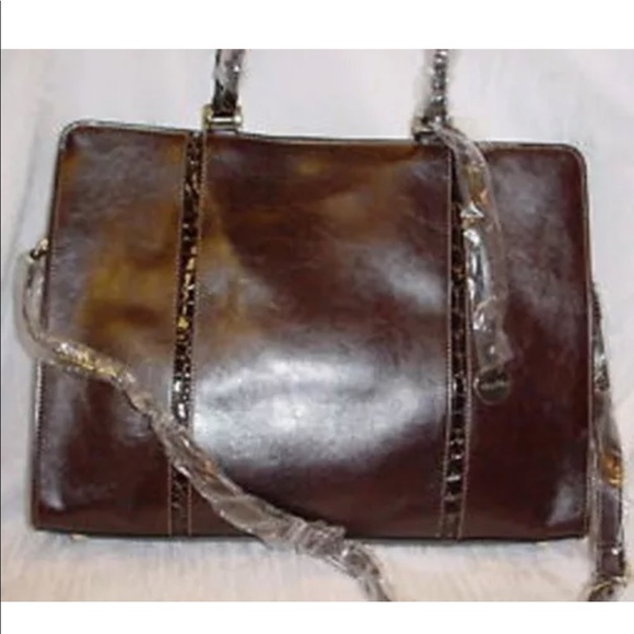Handbags - Elegant Leather Look Laptop Bag-Dark Brown